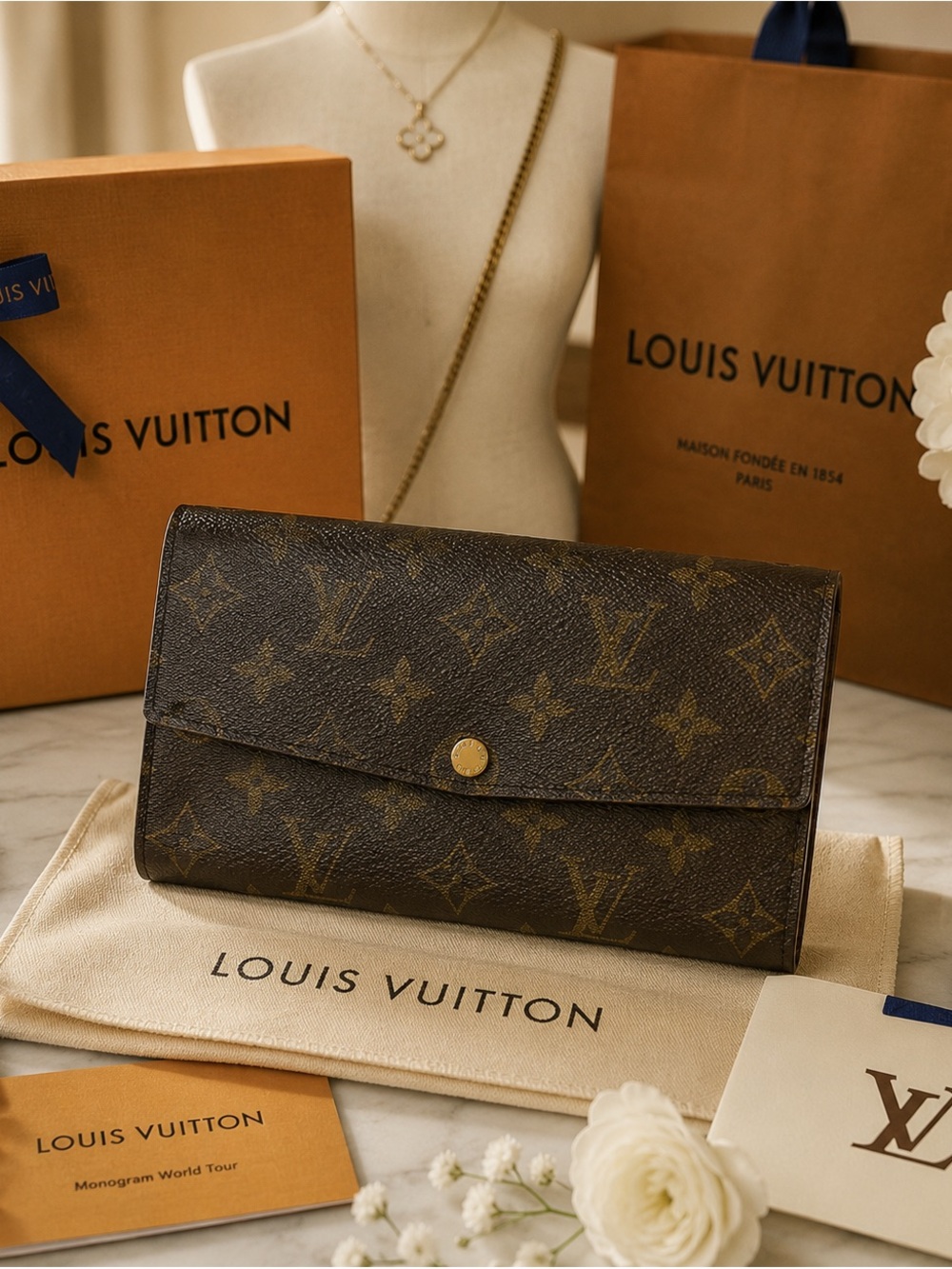 Louis Vuitton Monogram Sarah Wallet Vintage Made in Spain Date Code Present
